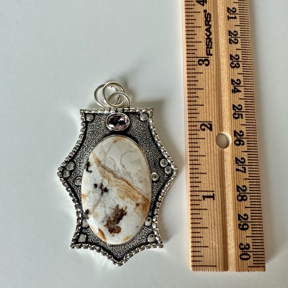 Solid Silver Peanut Wood Jasper Pendant - image 7
